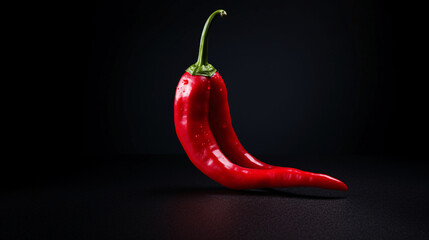 Red hot chili pepper isolated on black background with copy space for text