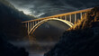 A majestic bridge spans a deep ravine, its towering span creating a beautiful silhouette against the night sky