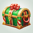 Christmas treasure chest. Santa Claus treasure chest. Christmas holiday chest game icon. Christmas closed treasure chest icon.