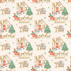  Merry Christmas watercolor seamless pattern santa claus digital paper