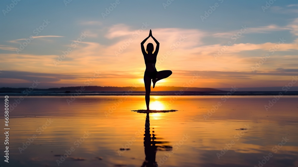 Free photo yoga tree pose on the beach with sunset Stock Photo | Adobe ...