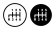 car gearbox icon set. gear transmission vector symbol. automatic gear shift sign in black filled and outlined style.