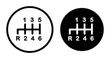 Car Gearbox Icon Set. Gear Transmission Vector Symbol. Automatic Gear Shift Sign In Black Filled And Outlined Style.