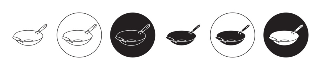 Wall Mural - wok icon set. chinese food fry wok vector symbol in black filled and outlined style.