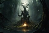 Fototapeta  - Mystical forest and sacrifice to the gods