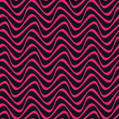 Wall Mural - Seamless repeating pattern with irregular black wavy stripes on a pink background. Modern abstract design. Geometric striped texture. Vector illustration. 