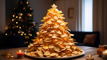 Christmas Tree Made Of Chips. Generative AI