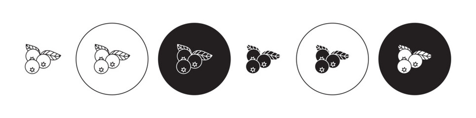 Blueberry thin line icon set. cranberry vector symbol. huckleberry sign. elderberry or bilberry sign in black and white color