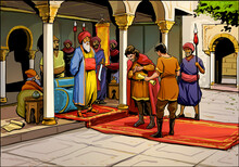 Illustration About Muslim Invasion In Ancient Europe. Negotiations Between Christians And Muslim Kingdoms