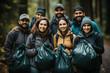 Team of young and diversity volunteer worker group enjoy charitable social work outdoor in cleaning up garbage and waste separation project