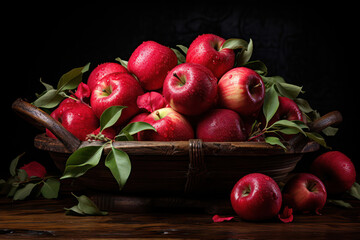 Wall Mural - A rustic wooden crate overflowing with a colorful assortment of fresh apples, capturing the abundance and harvest season 