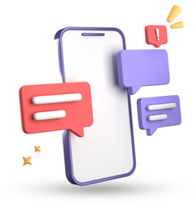 Fototapete - 3d rendering of spartphone and speech bubble, 3D pastel chat with symbol, icon set.
