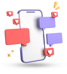 Fototapete - 3d rendering of spartphone and speech bubble, 3D pastel chat with symbol, icon set.