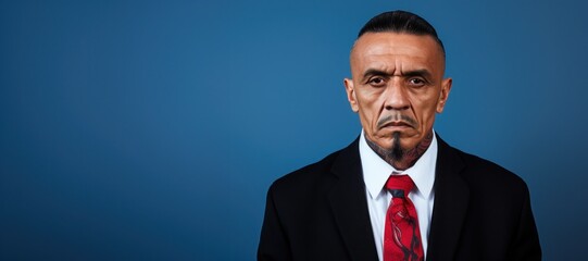 Wall Mural - Businessman with face and neck tattoos serious face portrait