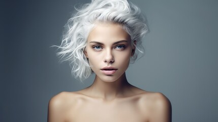 Studio portrait of a beautiful young woman with beautiful makeup on a plain background. Style, fashion and beauty concept