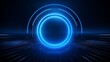 © Orxan - Abstract glowing circle lines on dark blue background. Geometric stripe line art design. Modern shiny blue lines. Futuristic technology concept. Suit for poster, cover, banner, brochure and website