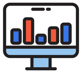 Poster - Computer display with color diagram icon. Statistics screen