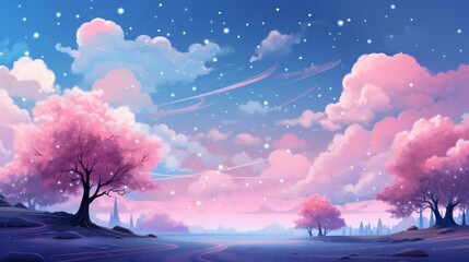 Wall Mural - Blue and pink cloudy sky with white stars