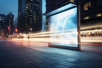 Aufkleber - Capture Attention with This Modern Blank Billboard Mockup on a Busy Urban Street, Ideal for Displaying Your Marketing Message at Night