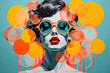 © ink drop - Abstract modern art collage portrait of a trendy young woman with colourful circle design