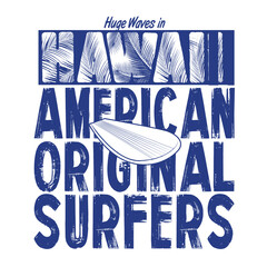 Wall Mural - hawaii and surf typography. T shirt graphics. print. vector