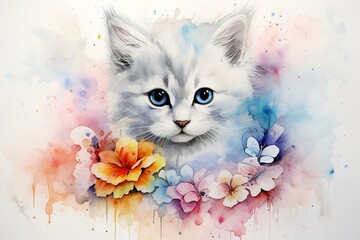 Canvas Print - Painting of a cute cat