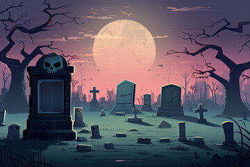 Fototapete - Halloween background design with 404 Timeout Error webpage with a graveyard backdrop, misty atmosphere, and ghostly vector illustrations, Vector Art, using Adobe Illustrator,