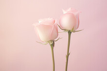 Two Delicate Pink Roses On Soft Pink Background