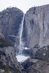 Wall Mural - Yosemite Falls with ice and snow