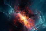 Fototapeta Kosmos - Mystical celestial formation radiating vibrant colors and cosmic energy, in a captivating display of nebula. Generative AI