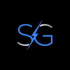 Poster - Logo design graphic concept creative abstract premium stock vector initial SG connect font with electric lighting power Related to monogram typography