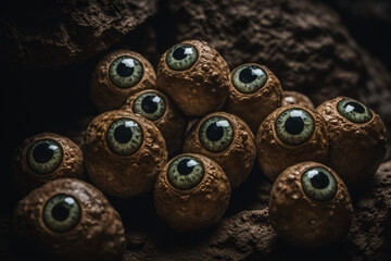 Wall Mural - The gaze of strange eyes in the depths of a mysterious cave, creature eyeball