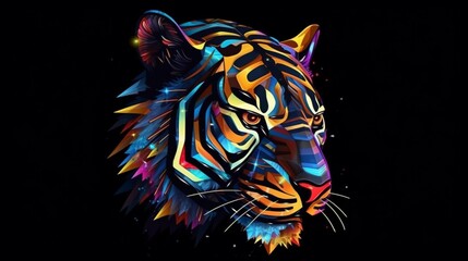  Image of cyberpunk cat mask with colorful patterns generative ai