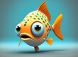 3D Cute cartoon Fish character. AI Generated.