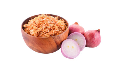 Poster - fried onions and onions in a bowl isolated on transparent png