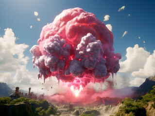 Poster - Volcanic eruption with huge cloud of smoke. Generative AI