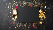 © alisaaa - Slate board and confetti on black background, top view, Space for text