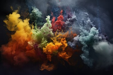 Wall Mural - Colorful cloud of smoke on a black background. Abstract background, large amount of smoke is taken with many options available in various graphic, AI Generated