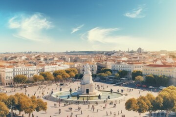 Wall Mural - Lisbon, Portugal. Panoramic view of the Piazza della Repubblica and the Pantheon, Lisbon aerial skyline panorama european city view on marques pombal square monument, AI Generated