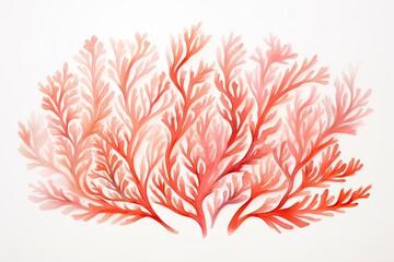  Illustration of coral seaweeds on white background, vector illustration, Living Coral watercolor illustration on white paper texture, AI Generated
