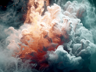 Poster - Dense multicolored smoke on a black isolated background. Generative AI