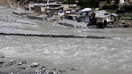 Wall Mural - Swollen river after storm and heavy raining in the valley