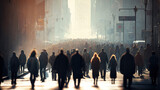 Fototapeta Londyn - Unknown Unidentified Crowd Walking Down City Streets 