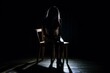 The depression woman sit on the chair on dark background, sad asian woman silhouette in dark, dark light photography