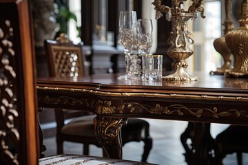 Wall Mural - Details of the elegant, classic dining room with luxury furniture and tableware