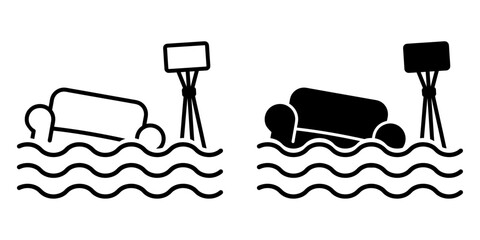 Poster - ofvs485 OutlineFilledVectorSign ofvs - flooded apartment vector icon . flood catastrophe . contents insurance . isolated transparent . black outline and filled version . AI 10 / EPS 10 / PNG . g11828