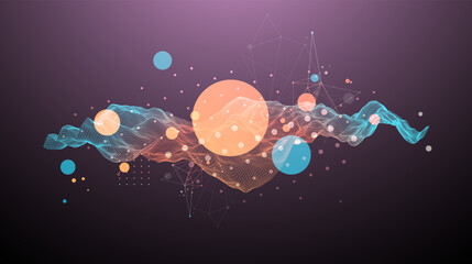 The abstract wave is made in a frame style in a bright gradient color. Template for science and technology presentation.