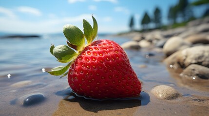 Wall Mural - fresh strawberry fruit on the beach sand background