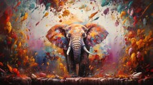 Animal Portrait Of An Elephant As A Colorful Abstract Oil Painting