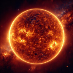 Wall Mural - The Sun. Solar surface with black spots.